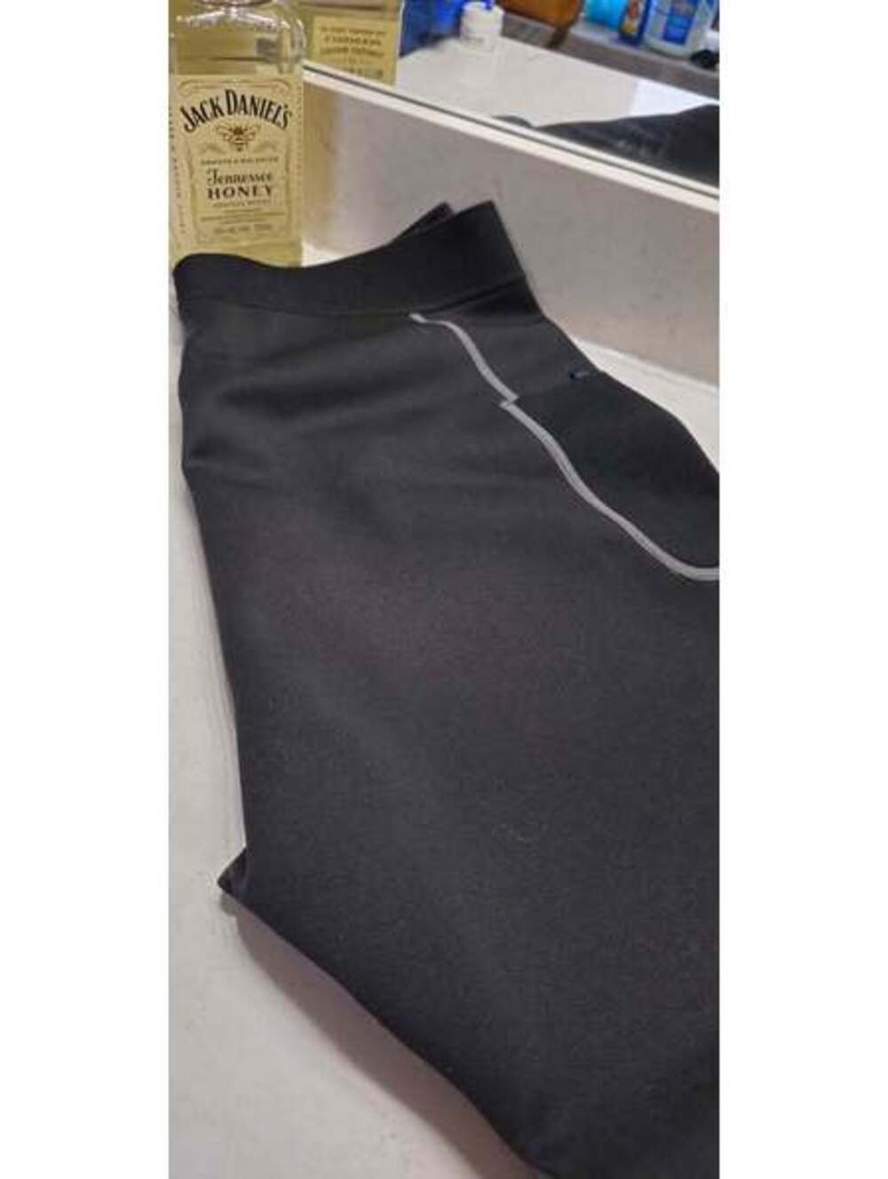 Black and Yellow Thermal Compression Leggings with Contrast Stitching